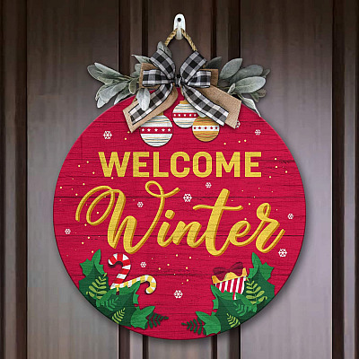 Alternative view of Welcome Winter Sign Winter Welcome Door Hanger Christmas Decorative Circle Wooden Door Sign - Front Porch Sign