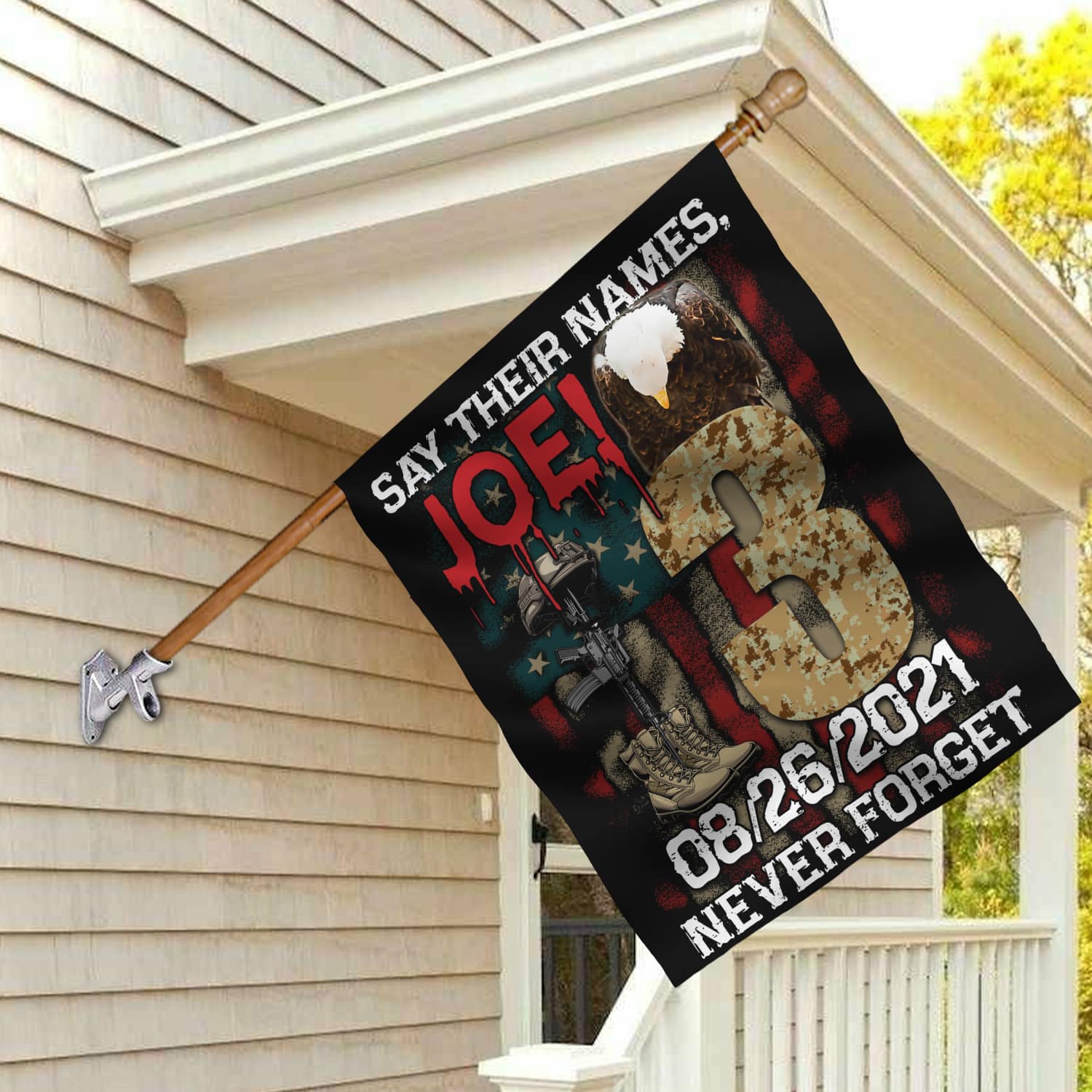 3KT. Say Their Names, Joe 30x40 House Flag Mockup 2