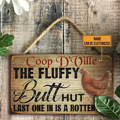 Fluffy Butt Hut Chicken Coop Sign Personalized Decorative Wooden Door Sign