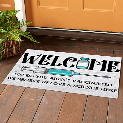 Alternative view of Welcome Unless You Aren't Vaccinated We Believe In Love And Science Here Indoor Doormat - Funny Vaccine Outdoor Door Mat