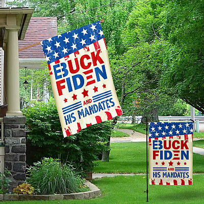 Alternative view of Buck Fiden And His Mandates Outdoor Indoor Garden Flag - House Flag - Wall Flag - Funny Anti Biden Flag