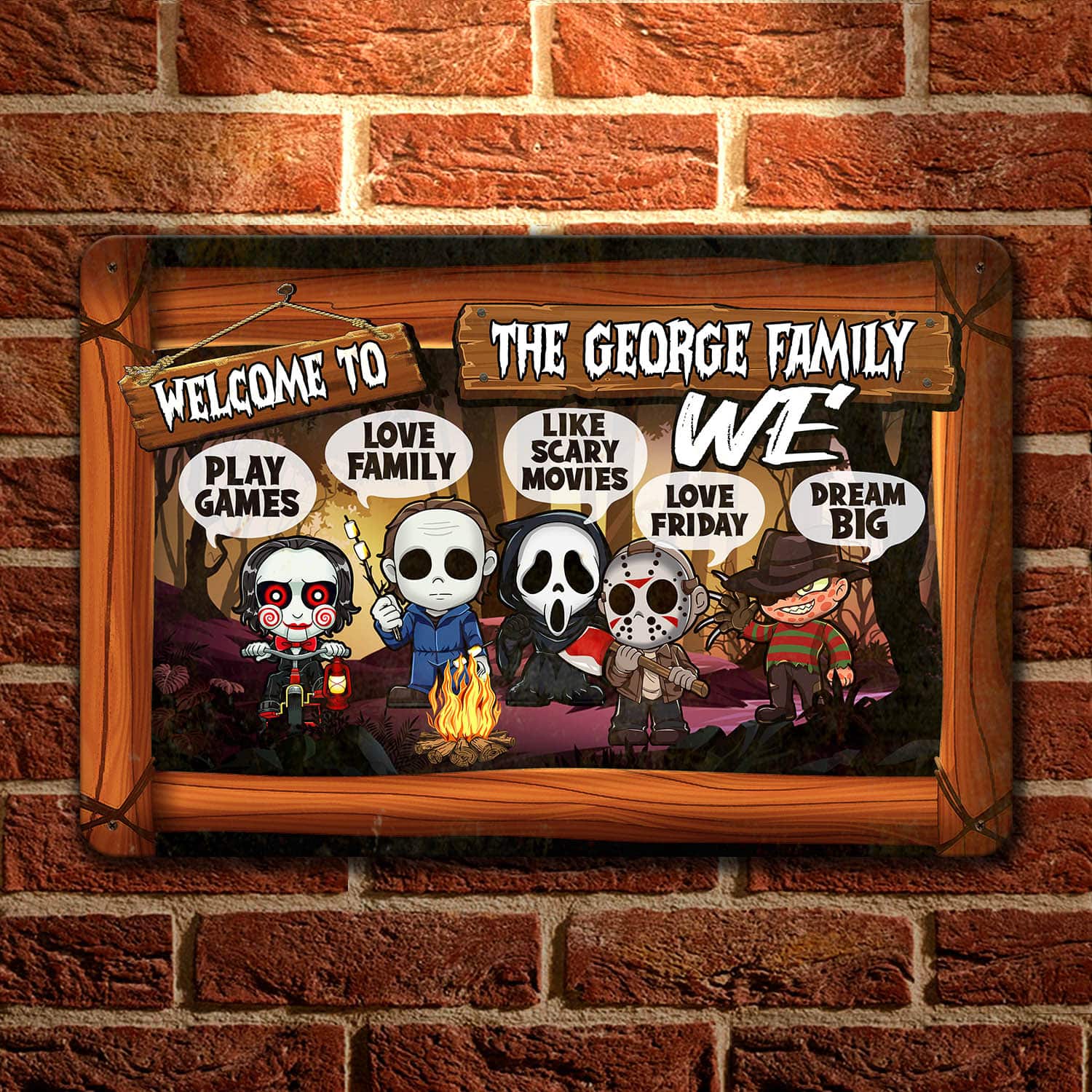 6LV. In This House Camping (Sample Design) Metal Sign Mockup 1fx