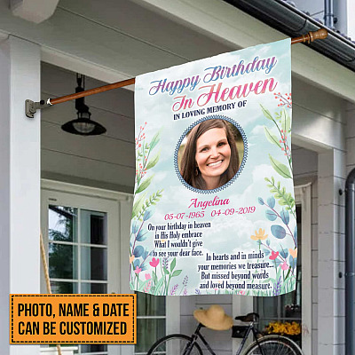 Alternative view of Custom Photo Birthday in Heaven Garden Flag - House Flag - Wall Flag - Memorial Birthday Gifts