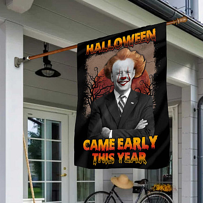 Alternative view of Halloween Came Early This Year Anti Biden Outdoor Indoor Garden Flag - Biden Clown House Flag - Wall Flag