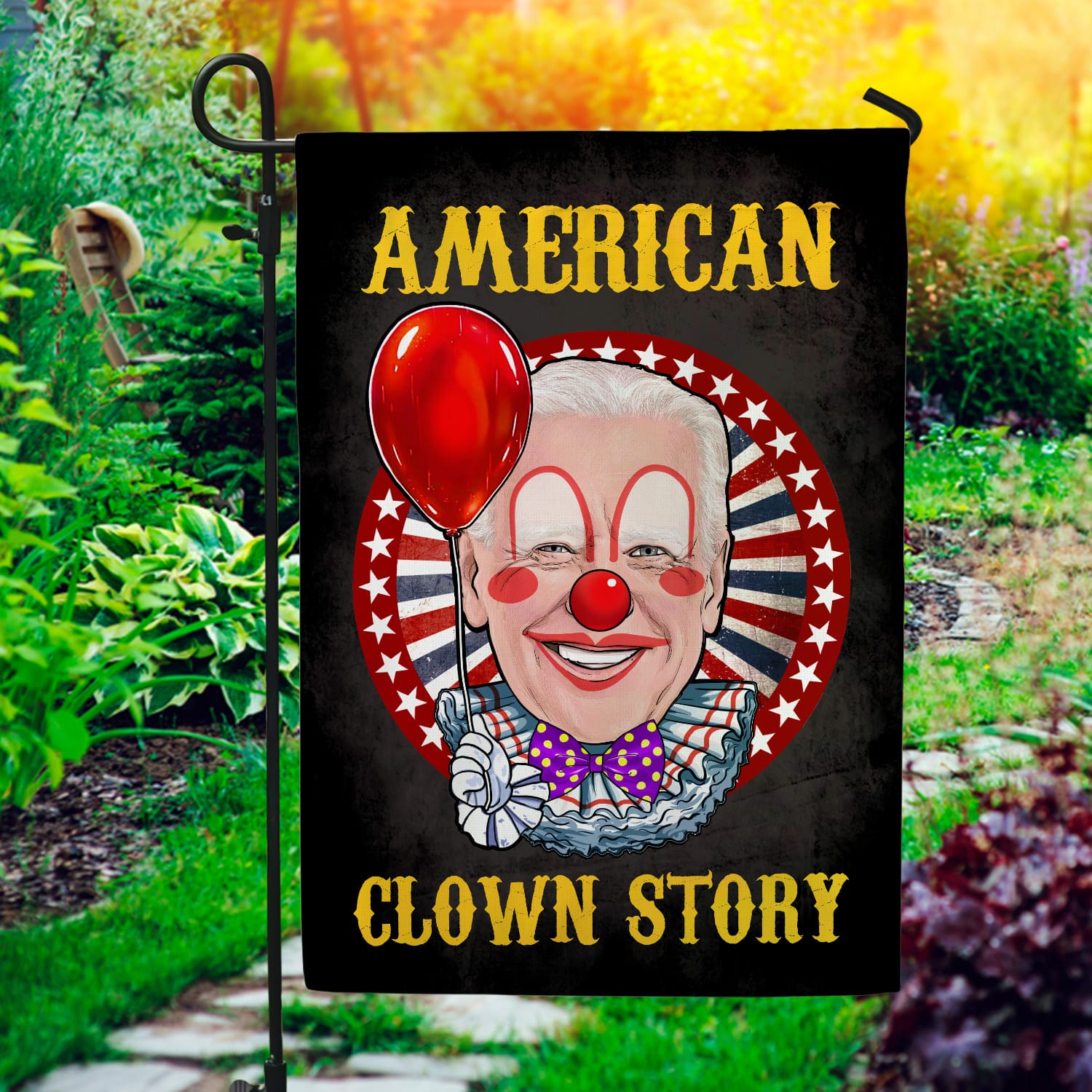 14NH. Uu tien. American Clown Story Garden Flag Mockup 1