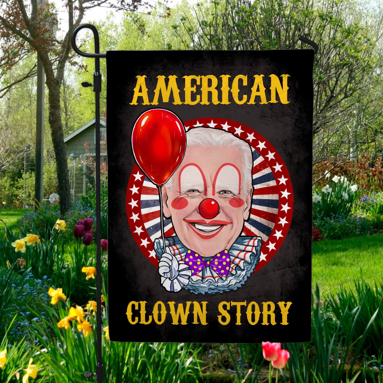 14NH. Uu tien. American Clown Story Garden Flag Mockup 5