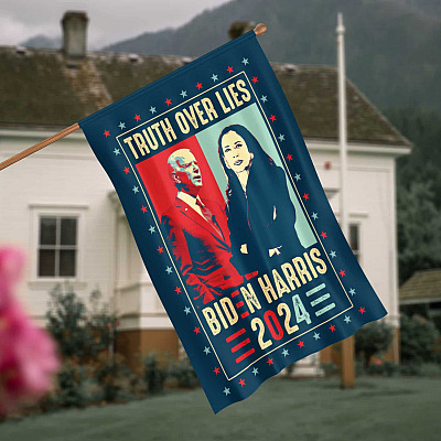 Alternative view of Truth Over Lies Biden Harris 2024 Outdoor Indoor Garden Flag - House Flag - Wall Flag - Funny Anti Biden Flag