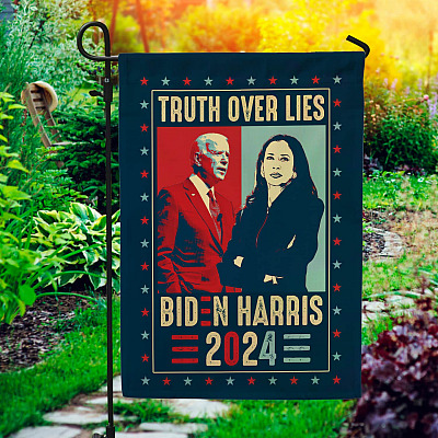 Truth Over Lies Biden Harris 2024 Outdoor Indoor Garden Flag - House Flag - Wall Flag - Funny Anti Biden Flag