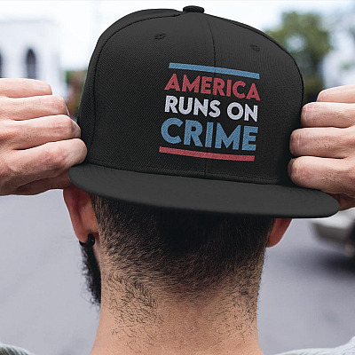 America Runs On Crime Twill Cap - High-Profile Snapback Hat