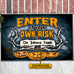 Custom Family Name Enter At Your Own Risk Funny Halloween House Doormat - Halloween Outdoor Indoor Doormat