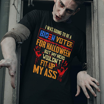 Alternative view of I Was Going To Be A Biden Voter For Halloween But My Head Wouldn't Fit Up My Ass Tee - Blood On His Hand V-Neck Shirt