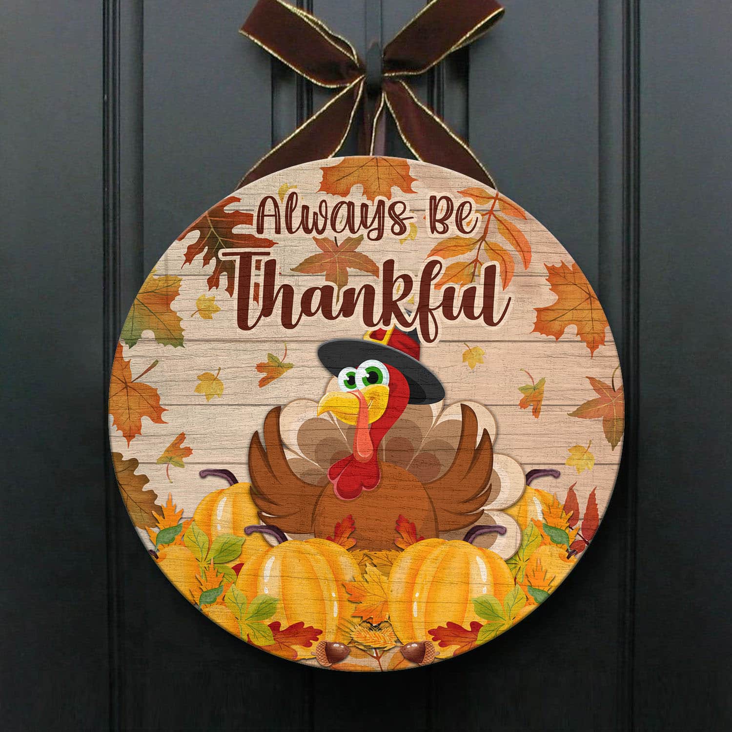 Thanksgiving Turkey Wooden Sign – Cute & Rustic Front Door Decoration For Thanksgiving Holiday