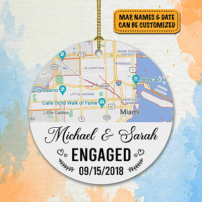 Christmas Ornament Street Map Personalized  - First Christmas Engaged Holiday Flat Circle Ornament Anniversary Gift