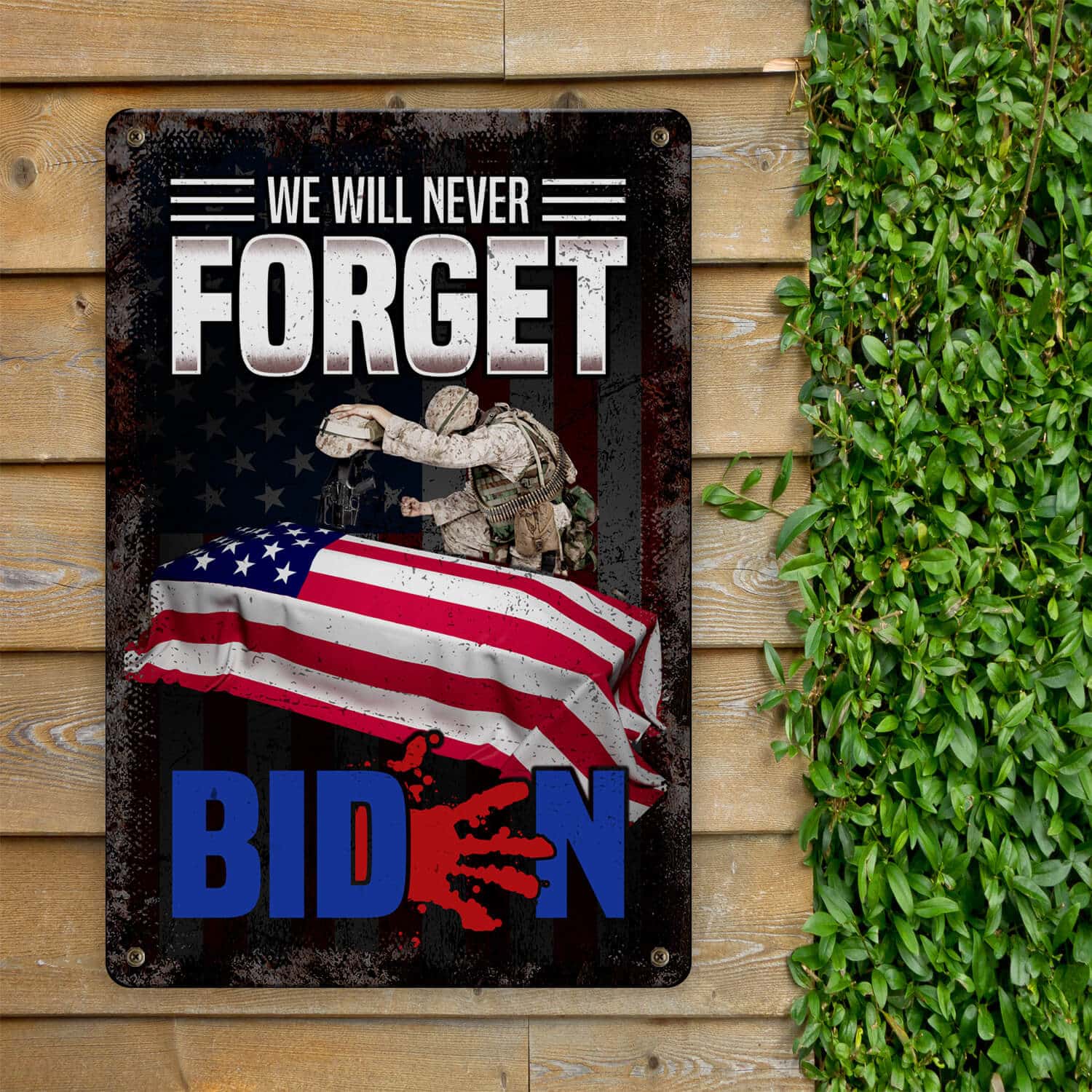 3HV ưu tiên. Biden Never Forget (metal sign) Metal Sign Mockup 11