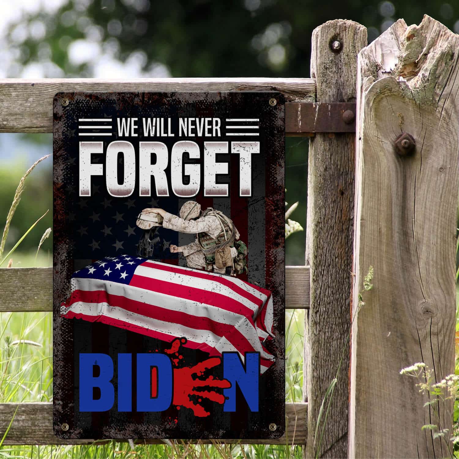 3HV ưu tiên. Biden Never Forget (metal sign) Metal Sign Mockup 2