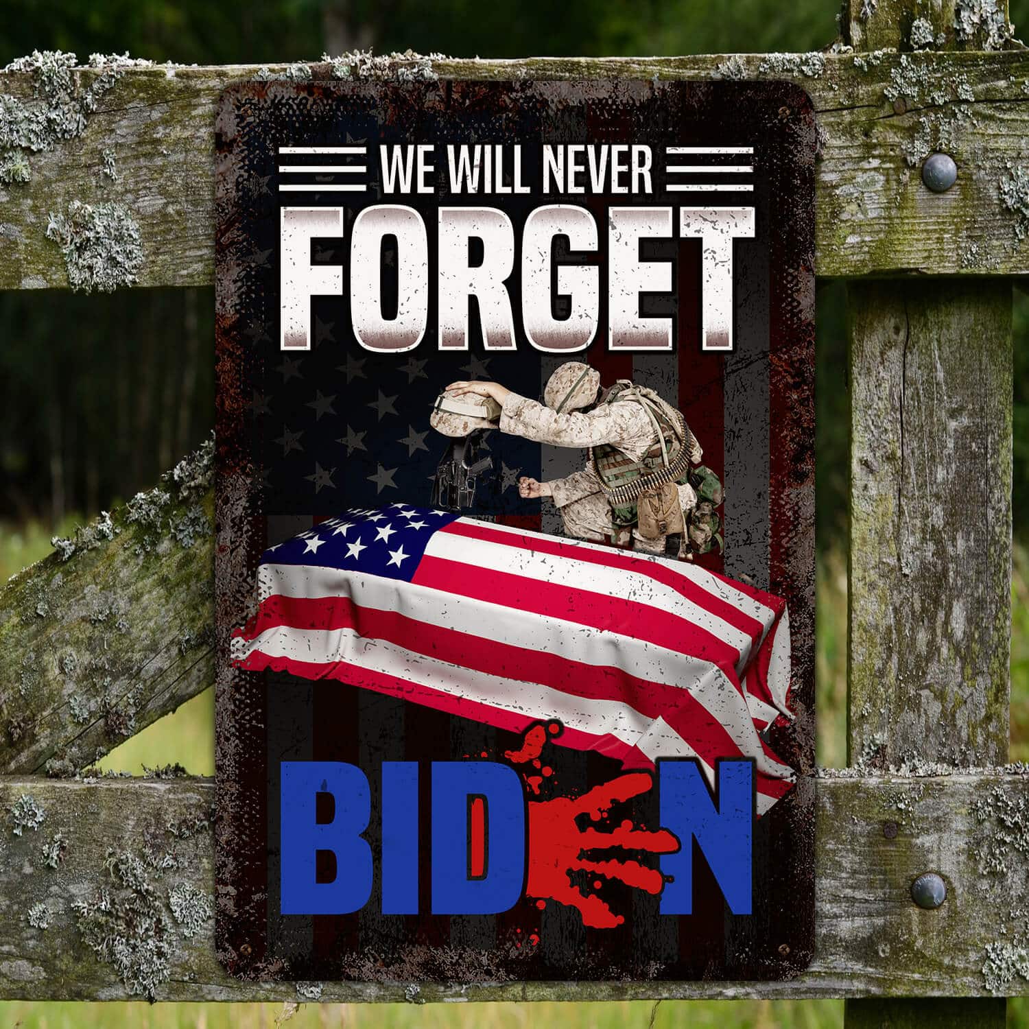 3HV ưu tiên. Biden Never Forget (metal sign) Metal Sign Mockup 4