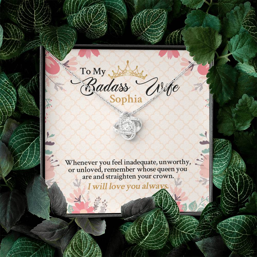 Personalized Name To My Badass Wife Whenever You Feel Inadequate Unworthy Or Unloved Love Knot Pendant Necklace Personalized Name To My Badass Wife Whenever You Feel Inadequate Unworthy Or Unloved Love Knot Pendant Necklace