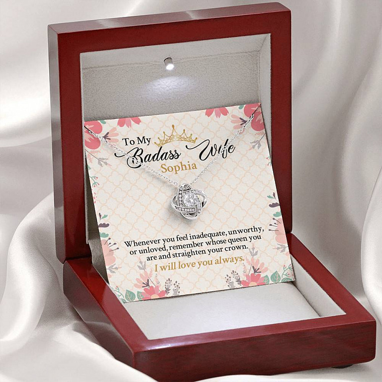 Personalized Name To My Badass Wife Whenever You Feel Inadequate Unworthy Or Unloved Love Knot Pendant Necklace