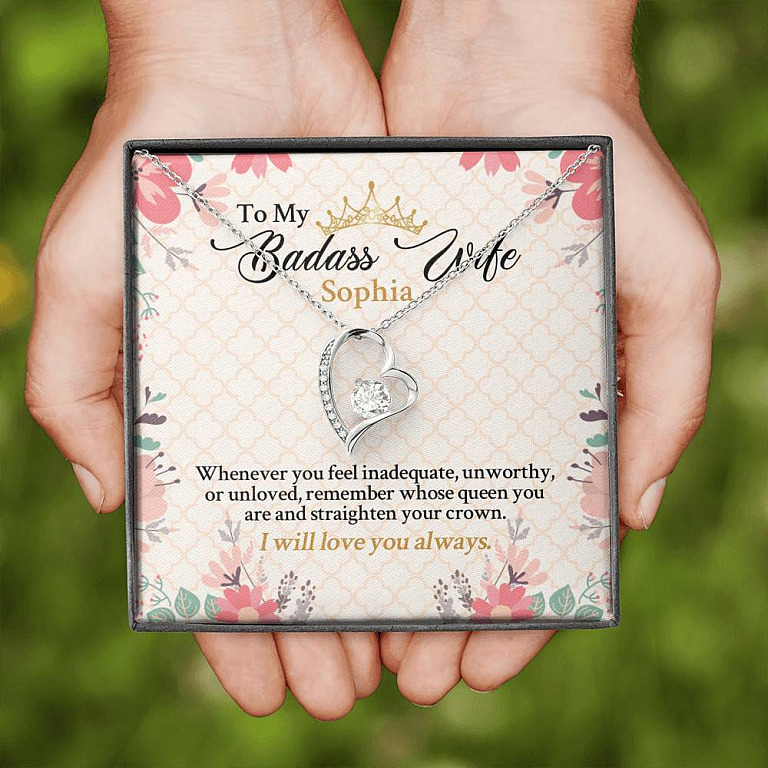 Personalized Name To My Badass Wife Whenever You Feel Inadequate Unworthy Or Unloved Forever Love Pendant Necklace