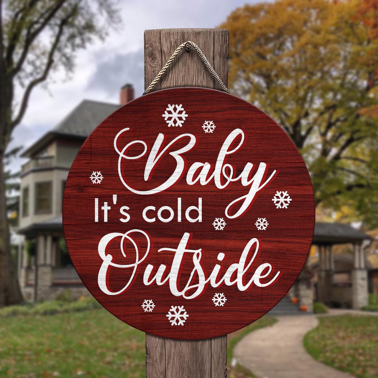 6LV. Baby Its Cold Door Sign Mockup 3