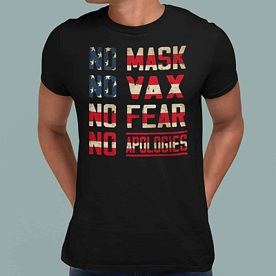 Alternative view of Vintage No Mask No Vax No Fear No Apologies Anti Vaccine T-shirt - V-neck - My Body My Choice Shirt