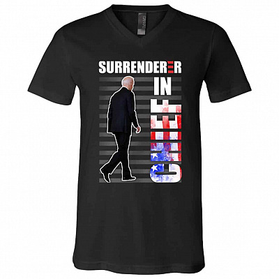 Surrenderer In Chief Anti Biden T-Shirt, Black, V-Neck T-Shirt