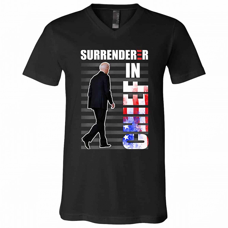 Surrenderer In Chief Anti Biden T-Shirt, Black, V-Neck T-Shirt
