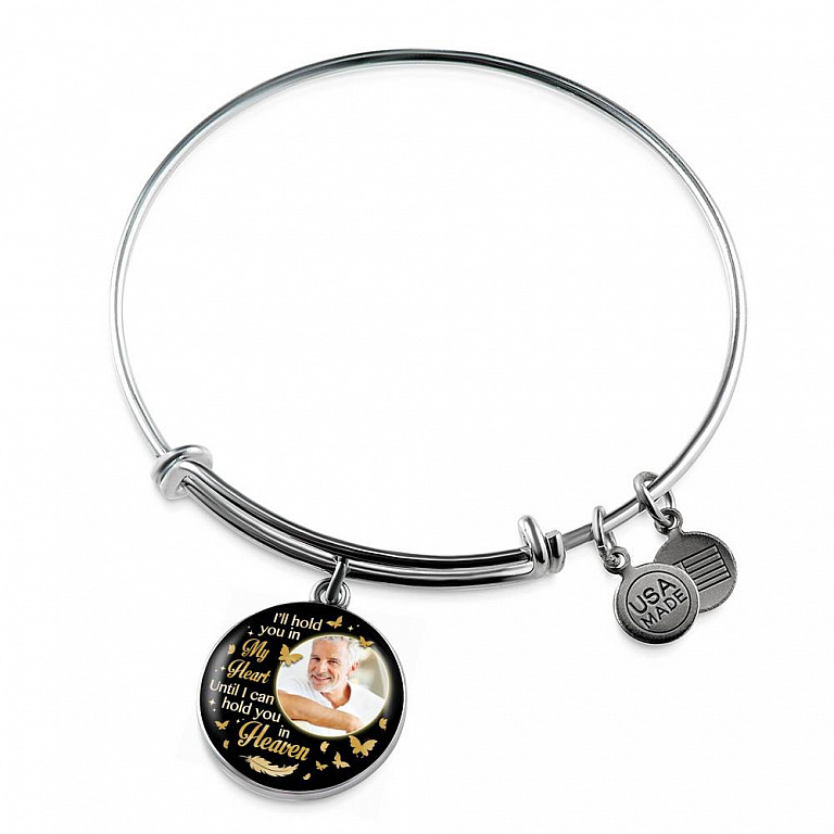 Custom Photo I'll Hold You In My Heart Until I Can Hold You In Heaven Feather Butterfly Memorial Circle Pendant Necklace