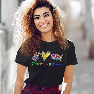 Alternative view of Peace Love Hispanic T-Shirt - V-Neck Shirt - National Hispanic Heritage Month Shirt
