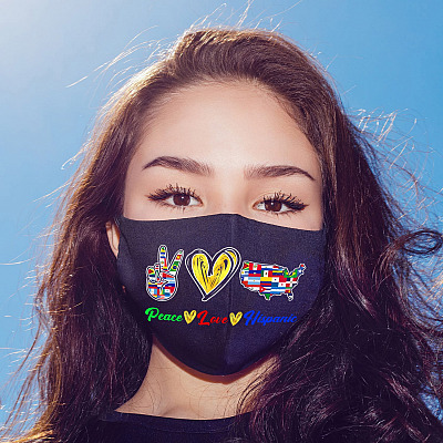 Peace Love Hispanic Washable Reusable Custom Printed Cloth Face Mask Cover