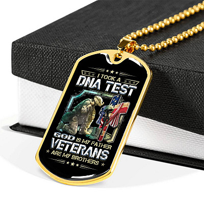 I Took A DNA Test God Is My Father Veterans Are My Brothers Dog Tag Pendant Necklace