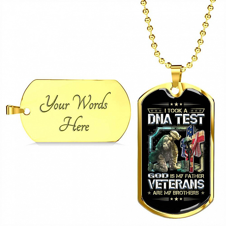I Took A DNA Test God Is My Father Veterans Are My Brothers Dog Tag Pendant Necklace