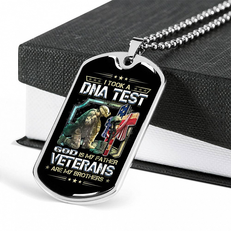 I Took A DNA Test God Is My Father Veterans Are My Brothers Dog Tag Pendant Necklace