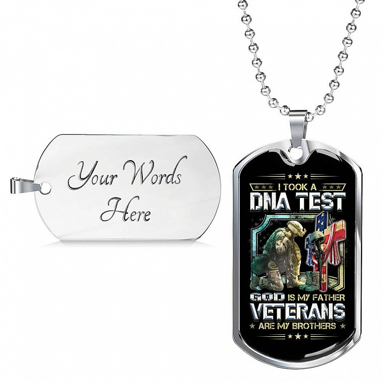 I Took A DNA Test God Is My Father Veterans Are My Brothers Dog Tag Pendant Necklace