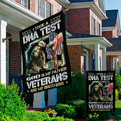 Alternative view of I Took A DNA Test God Is My Father Veterans Are My Brothers Decorative Garden Flag - Indoor Outdoor Flag - House Flag