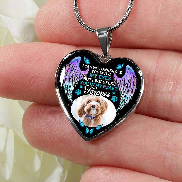 Personalized Photo I Can No Longer See You With My Eyes But I Will Feel You In My Heart Forever Hearts Pendant Necklace - Pet Loss Gift