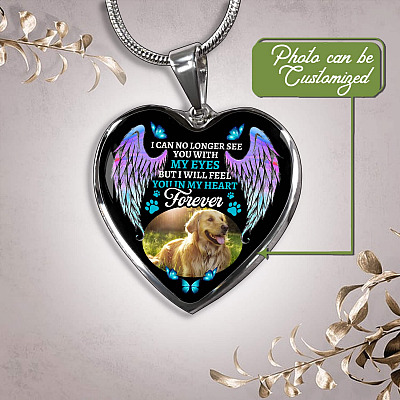Alternative view of Personalized Photo I Can No Longer See You With My Eyes But I Will Feel You In My Heart Forever Hearts Pendant Necklace - Pet Loss Gift