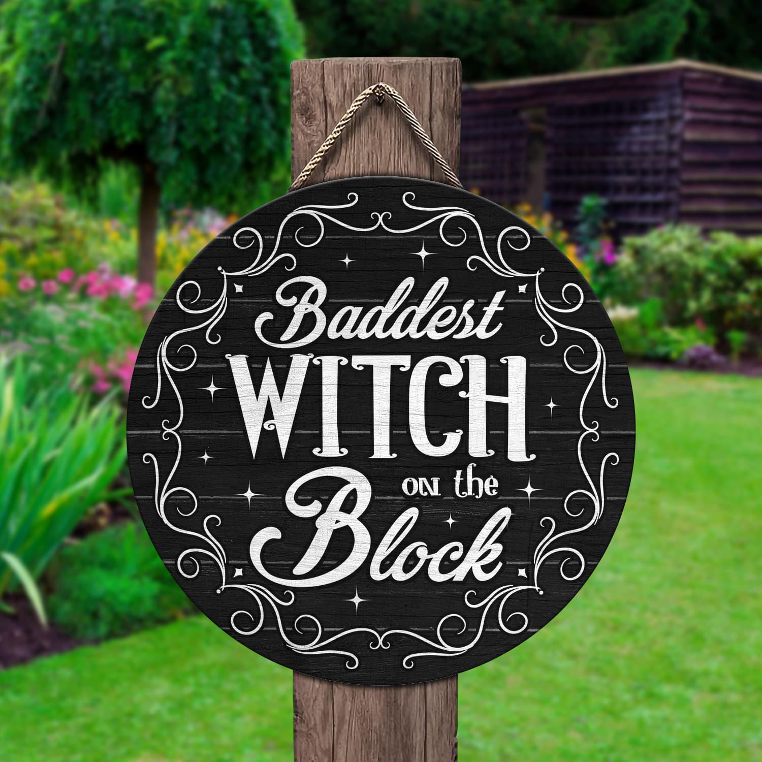2NH. Baddest Witch (circle doorsign) (3) Door Sign Mockup 2