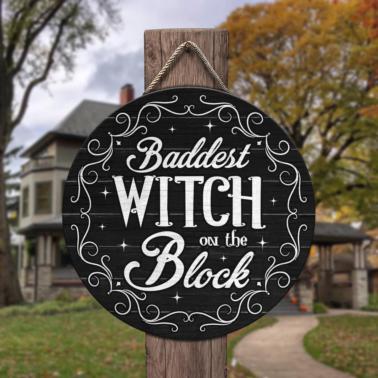 2NH. Baddest Witch (circle doorsign) (3) Door Sign Mockup 3
