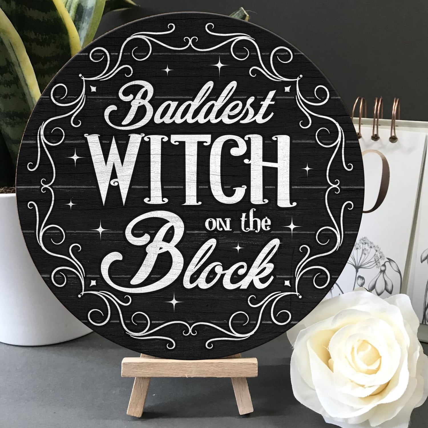 2NH. Baddest Witch (circle doorsign) (3) Door Sign Mockup 5