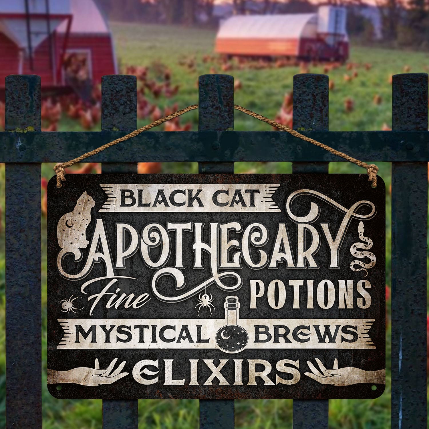 46 HG. Black Cat Apothecary-metal sign Metal Sign Mockup 2