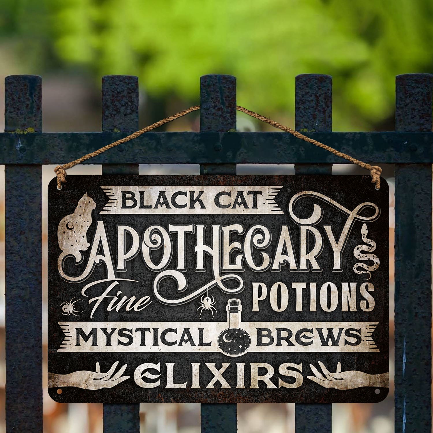 46 HG. Black Cat Apothecary-metal sign Metal Sign Mockup 3