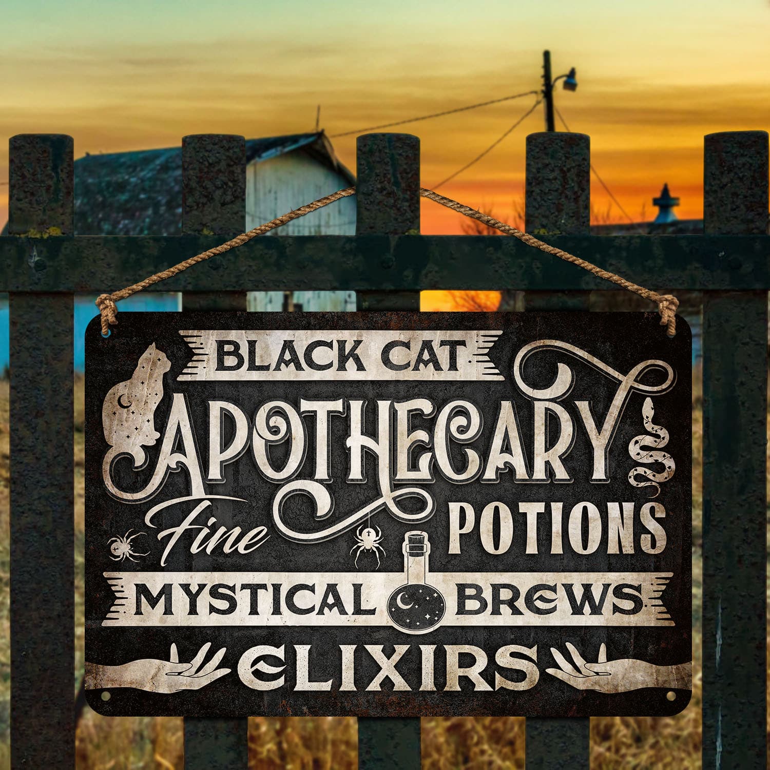 46 HG. Black Cat Apothecary-metal sign Metal Sign Mockup 4