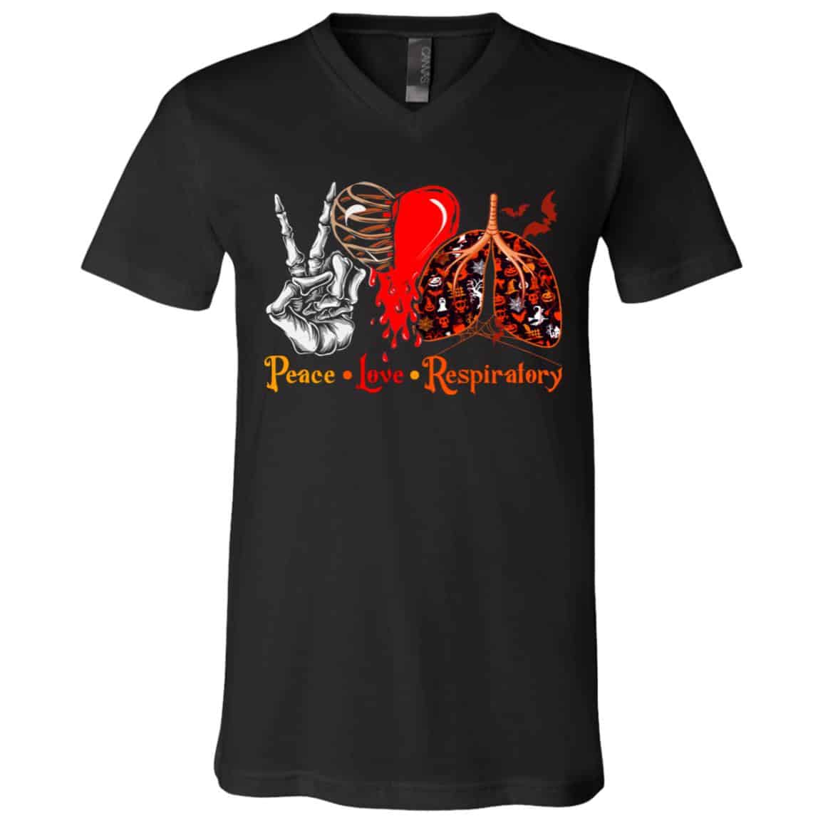 Peace Love Respiratory Halloween F, Black, V-Neck T-Shirt