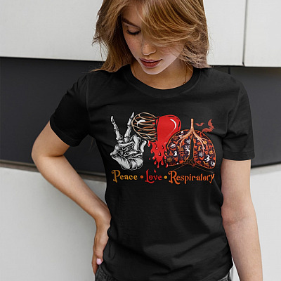 Alternative view of Peace Love Respiratory Halloween Funny T-Shirt - V-Neck Shirt