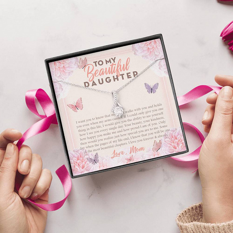 To My Beautiful Daughter My Hearts Walks With You Alluring Beauty Necklace - Daughter Necklace From Mom