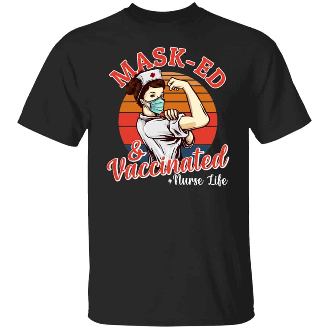Masked and Vaccinated, Black, Unisex T-Shirt