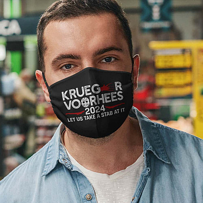 Alternative view of Krueger Voorhees 2024 Let Us Take A Stab At It Washable Reusable Custom Printed Cloth Face Mask Cover