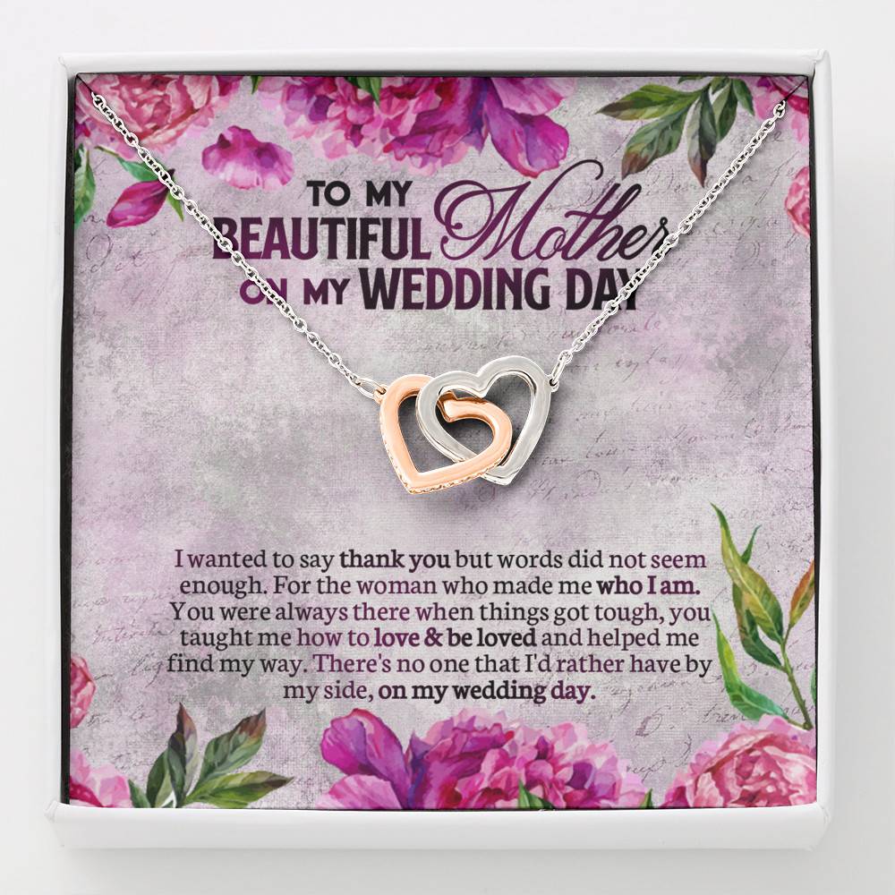 To My Beautiful Mother On My Wedding Day Interlocking Hearts Pendant Necklace - Mother Of The Bride Gifts From Daughter - Interlocking Hearts Necklace To My Beautiful Mother On My Wedding Day Interlocking Hearts Pendant Necklace - Mother Of The Bride Gifts From Daughter - Interlocking Hearts Necklace