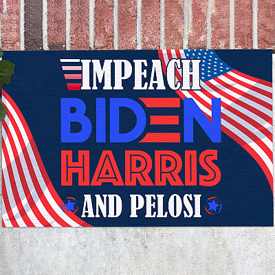 Impeach Biden Harris and Pelosi Flag Anti Biden Not My President Entrance Indoor Outdoor Decorative Doormat